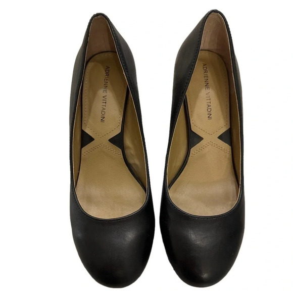 Adrienne Vittadini Glatz Leather black round toe chunky block heel pumps sz 7.5 - Picture 2 of 8